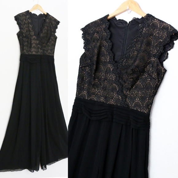 Tadashi Shoji Bridal Mikado Jumpsuit 6 Black Lace Overlay Chiffon Wide Leg $490 - Picture 15 of 16